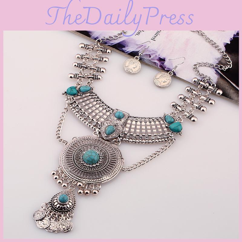 Simulation Ethnic Style Gemstone Decoration Women Necklace And Earring Set