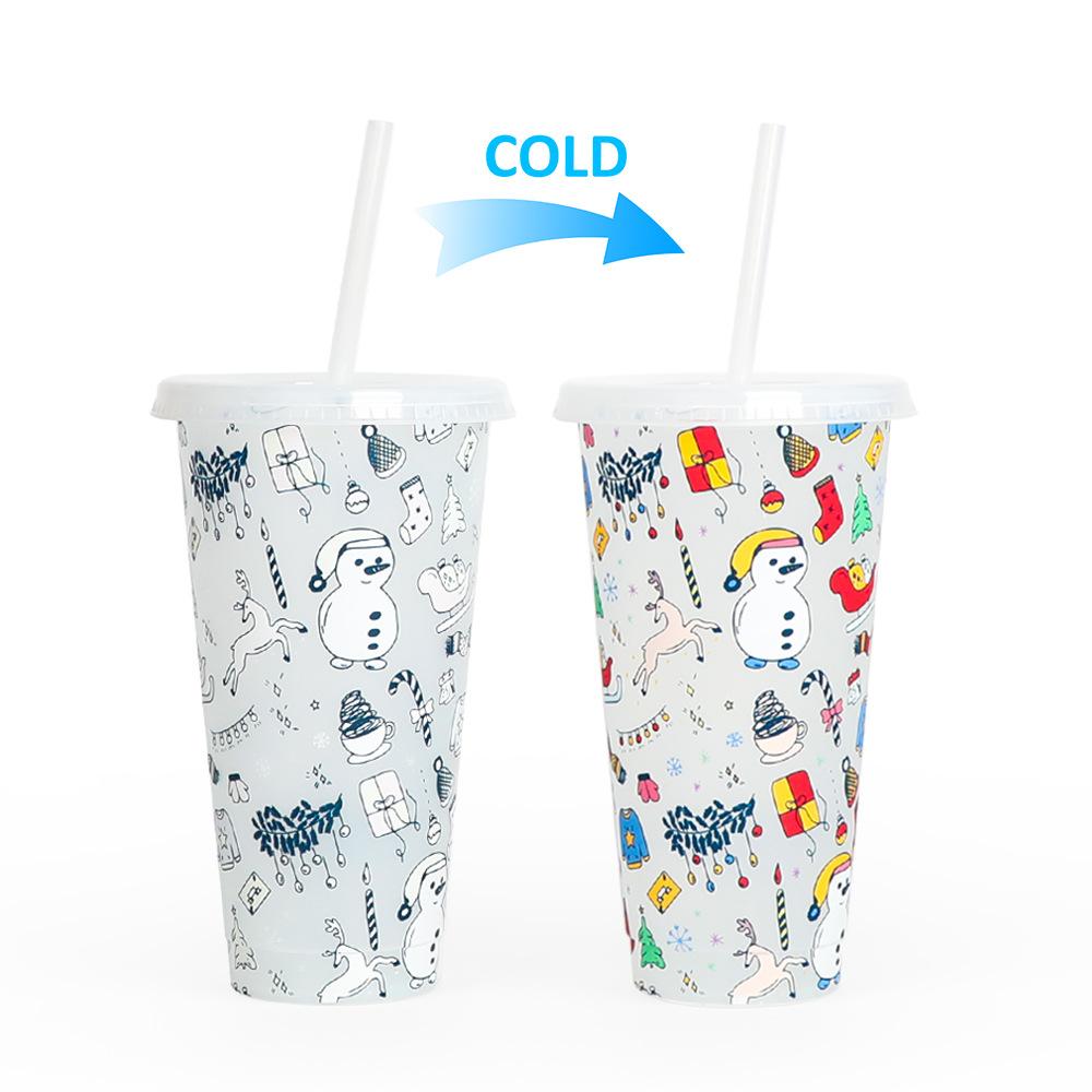 710ml PP Reusable with Straws Creative Water Cups Changing Colour Magical Plastic Cold Water Color Changing Cup for Halloween