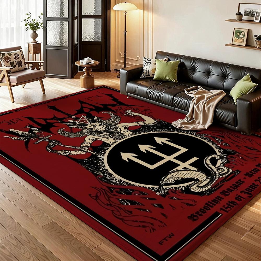 Dark Satanic Black Metal Art Patterned Rug Allseason Carpet For Entryway Home Party Decor Gift For Friends