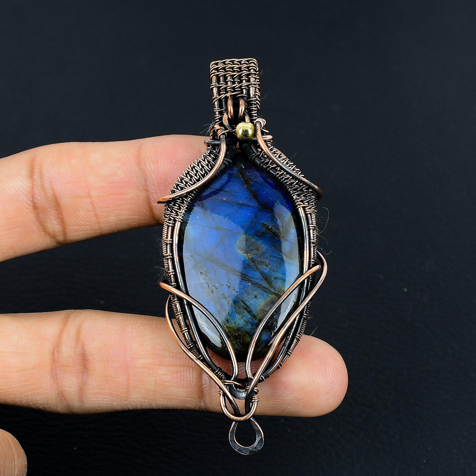 

Украшения из лабрадорита с синим отблеском, кулон, обернутый медной проволокой 999 пробы, украшения из драгоценных камней ручной работы, подарки для жены, совершенно новый кулон 2.99