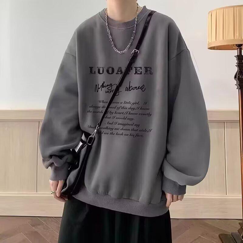 

Trendy Velvet Retro Hoodie for Men, Loose Round Neck Top for Autumn/Winter, High Street Style Couples Outerwear. M