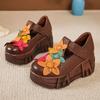 Fashion GKTINOO 2025 Spring Ethnic Flowers Women Pumps Genuine Leather Shoes Wedges Heels Shoes Thick Sole Casual Ladies Platform Shoes