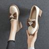 Genuine Soft Leather British Style Women's Square Toe Loafers New Design Spring Fall Bow Detail Mid Heel Casual Shoes Hot Sale