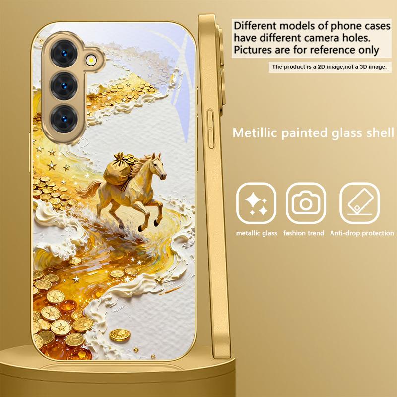 

Золотая скачущая лошадь Для Samsung Galaxy S20 FE S21 S22 S23 Plus S24 Ultra S25Ultra S21+ S9+ S22Plus Золотой стеклянный чехол для телефона Galaxy S8
