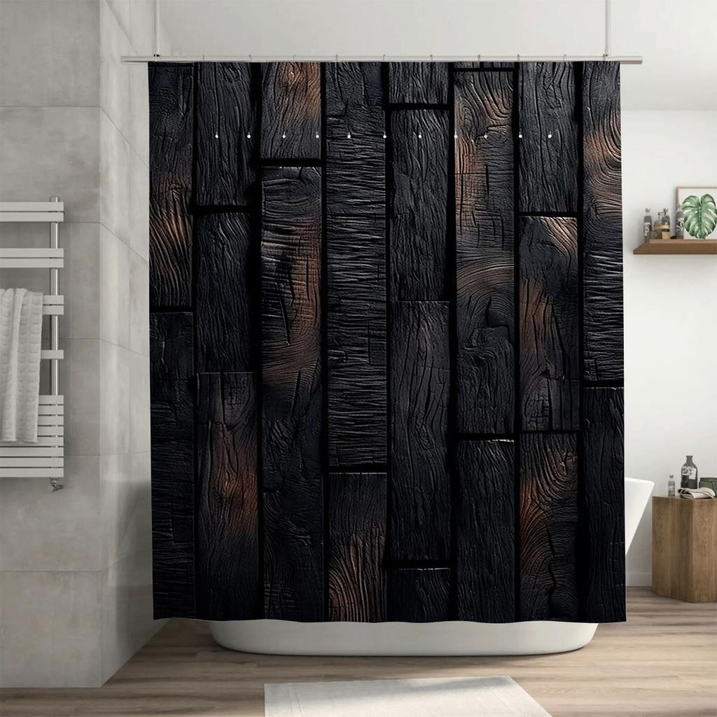 Rustikales Dunkles Holzmaserungs-Design Wasserdichter Duschvorhang Hitzebeständig Maschinenwaschbar Nicht-Transparent 180x180cm