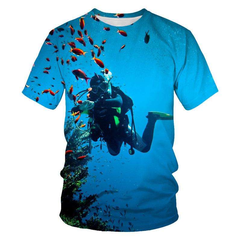 2024 new 3d printing T-shirt unisex diving art casual sweatshirt crew neck street top
