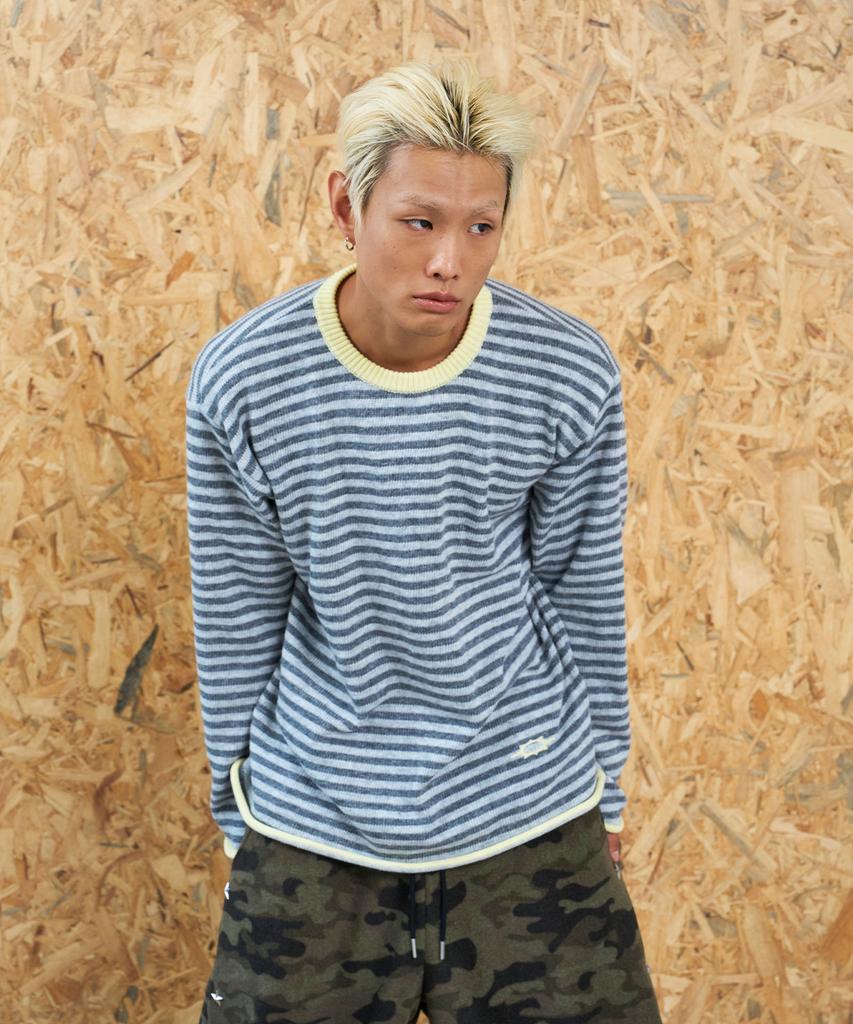 LOSERS CLUB Logo Stripe Round Neck Knit Gray