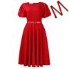 Women's summer fashion bubble sleeves elegant high waist solid color round neck large skirt dress