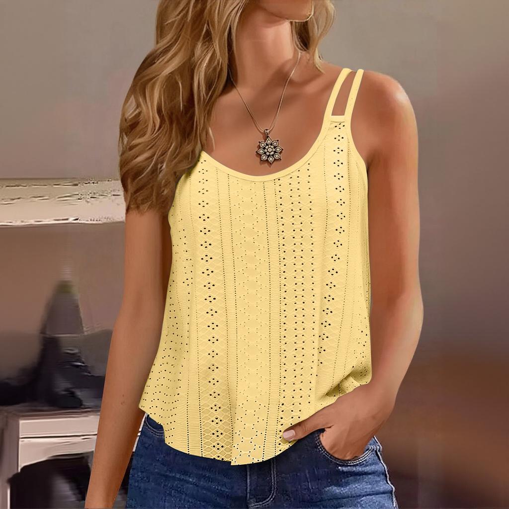 Women's Solid Color Top Mesh Hollowed Out Sleeveless Vest T-shirt