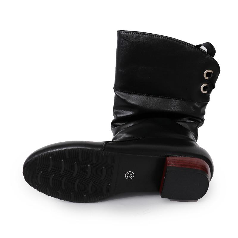 Western Shoes for Women Versatile Chunky Heel Ankle Boots Knee High Red Black Tall Boots Woman Pleated Low Heel Women's Boots
