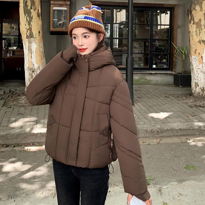 

Пуховики, пуховики, женские новые модные куртки с утеплителем, свободные и утолщенные перчатки, куртки с капюшоном. XXL темно-коричневого