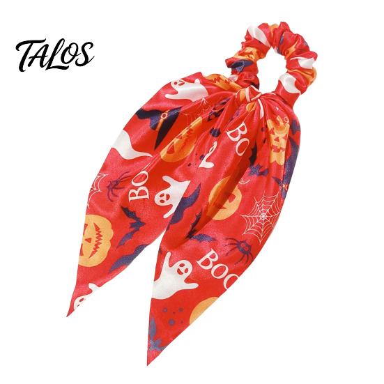 Vivid Halloween Print Scrunchies Hair Ties for Women Girls, Spooky Spider Web Skeleton Bat Stylish 3D Pumpkin Scrunchies, Pleated Ties, Ribbon