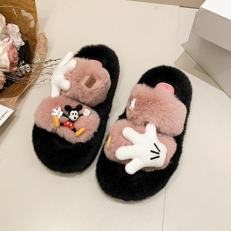 

Милые мультяшные однословные шлепанцы-мопы Мао Мао женская уличная обувь 2025 осень новинка на толстой подошве удобные универсальные нескользящие хлопковые мопы 40 розовый