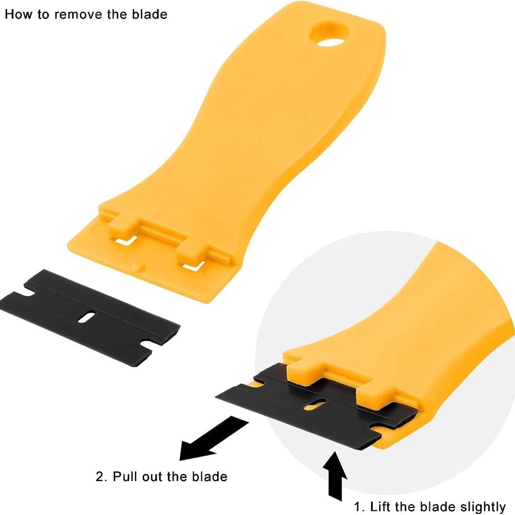 Plastic Razor Scraper with 10pcs Double Edged Plastic Blades Hair Extension Tool for Debris Sticker Label On Glass Windows Removal Scraper Tool
