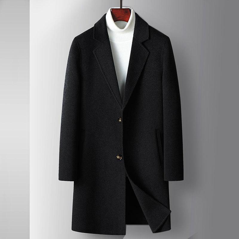 Handmade Double-Sided Woolen Men's Coat Autumn Winter Mid To Long Length Youth Light Luxury Business Wool Windbreaker Jacket