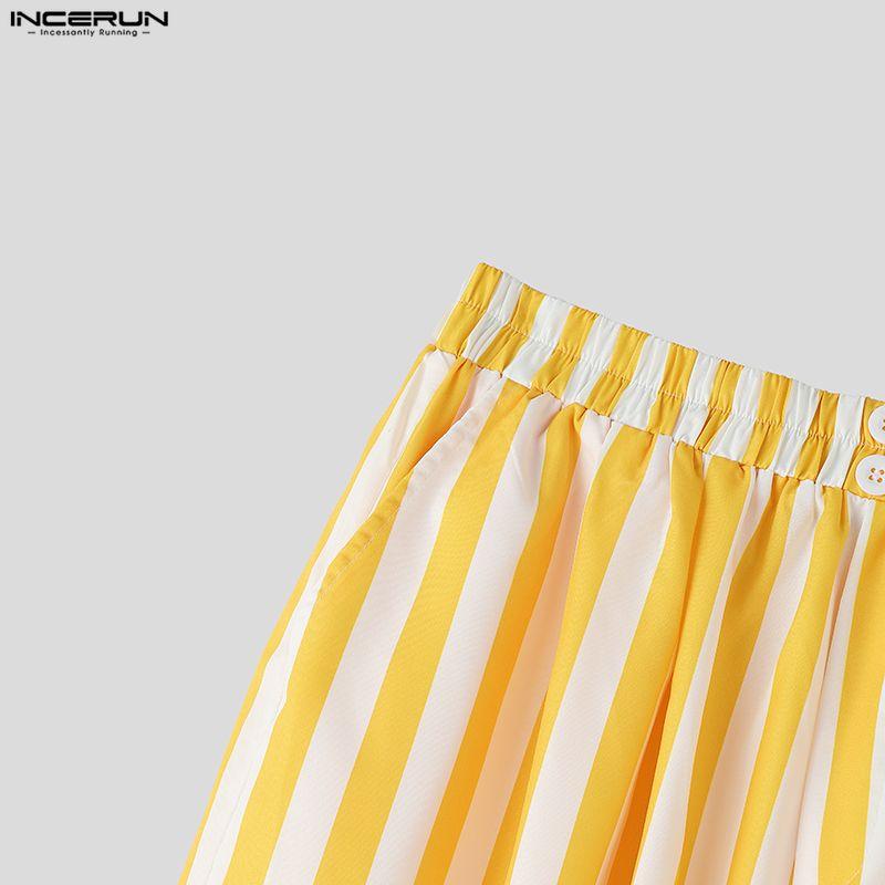 INCERUN Mens Striped Wide Leg Pants Casual Loose High Waist Streetwear Hip Hop Long Baggy Trousers
