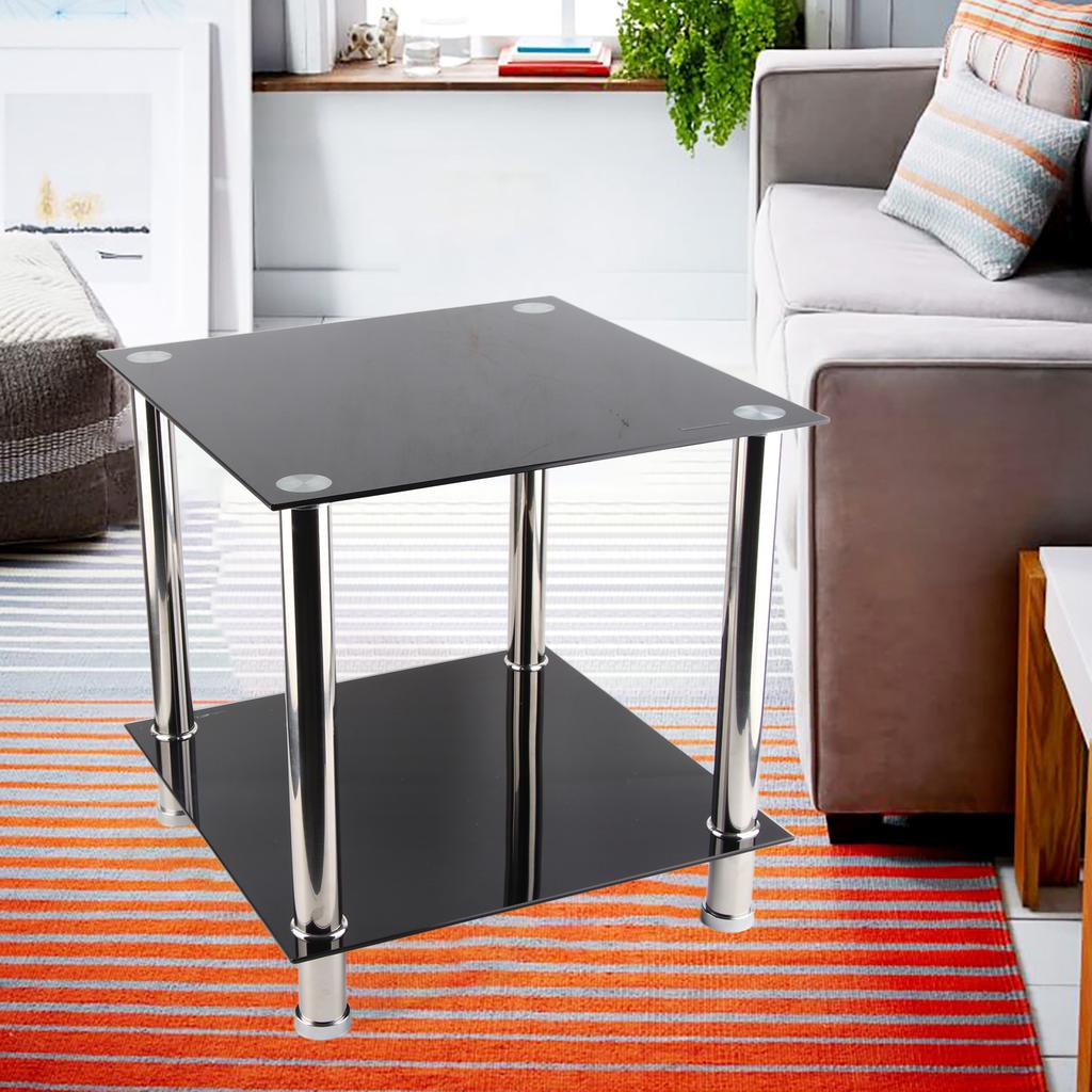 Black Glass Chrome Legs Coffee Side Coffee Lamp End Table