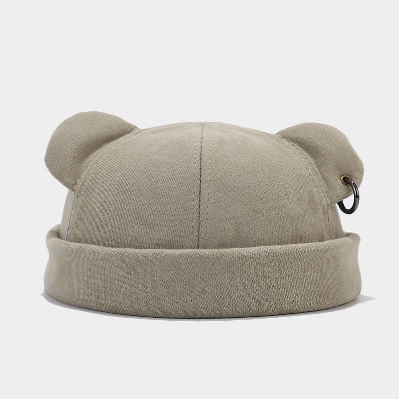 Streetová móda Medvědí uši a železný kroužek Klobouk bez krempy - Unisex Trendy Korejský Hip Hopový Styl