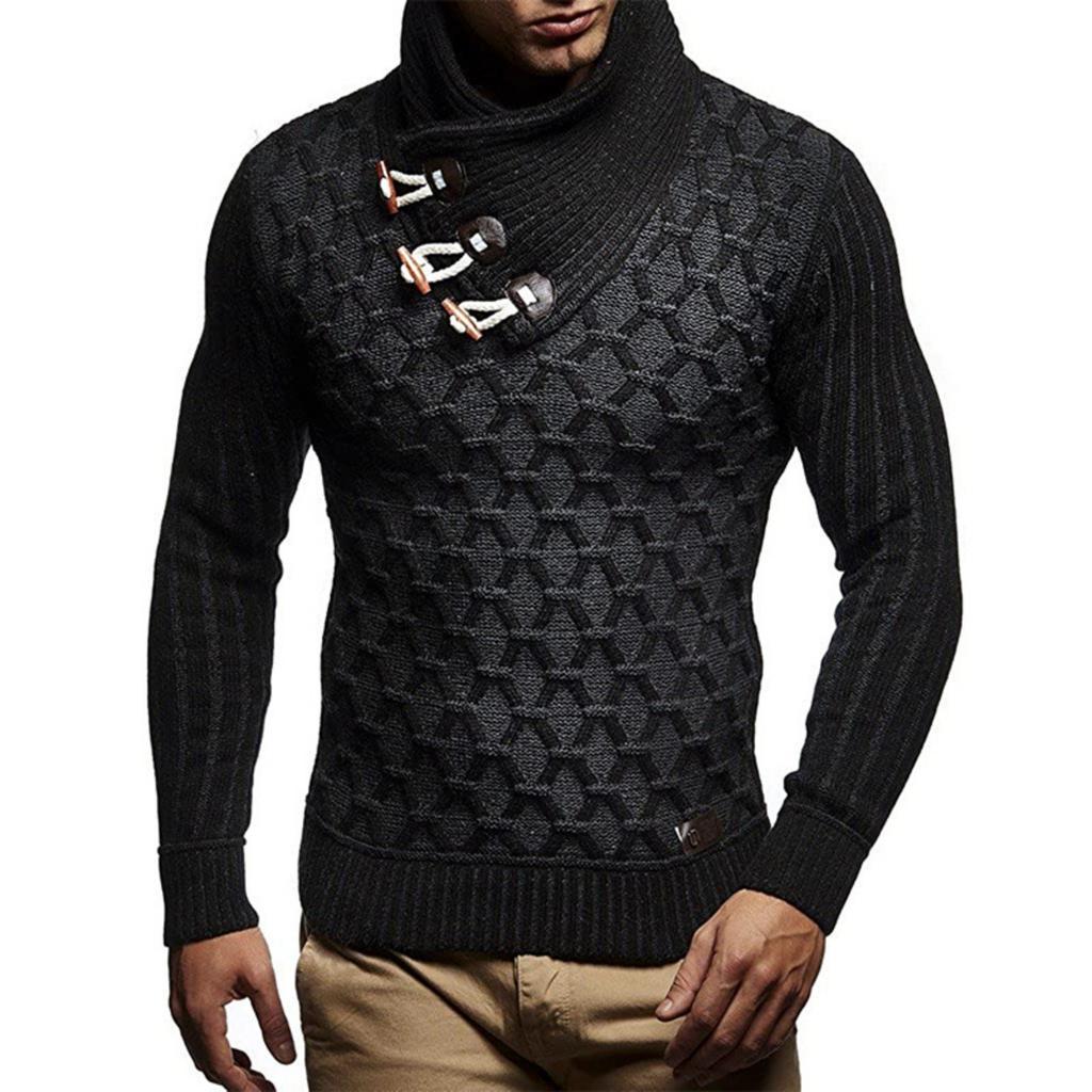 Men's Casual Solid-color Patchwork Style Long-sleeved Sweater, Men's High-neck Plaid Knitted Sweater In The Style Of A Scarf