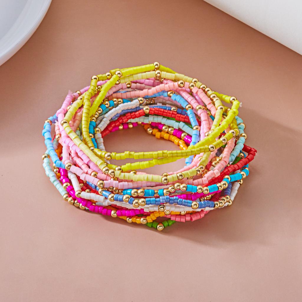 Bohemian Beaded Bracelets Set For Women Colorful Beads Stretchy Strand Chain Stacked Bracelets Summer Beach Jewelry