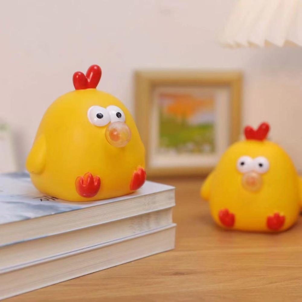 Yellow Chicken Pinch Toys Blow Bubble Cartoon Knead Toy Interactive Games Squeeze Toys Baby Game