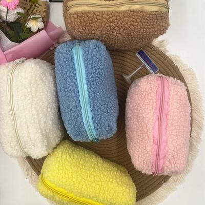 Convenient Zipper Closure Japanese-style Pencil Case Lamb's Wool Cosmetic Bag Fluffy Storage Bag High Appearance Level Stationery Bag Large Capacity