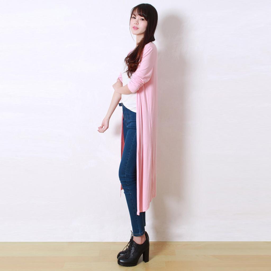 Women's Lengthened Solid Color Cardigan Shawl Sun Protection Clothing Air-Conditioning Shirt Long-Sleeved Thin Coat