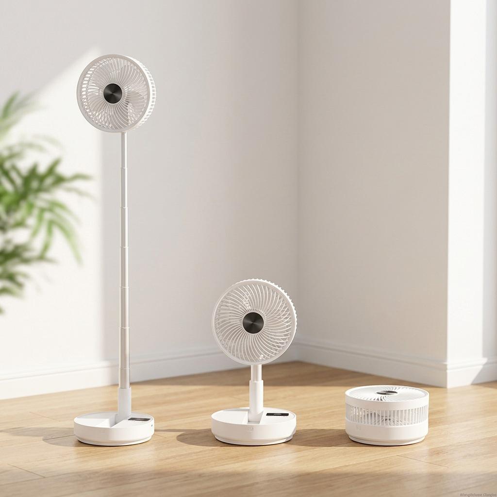Retractable Oscillating Fan: Rechargeable, Height-Adjustable, Foldable for Home, Office, Desk, or Outdoor Use. 8-inch белый