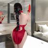 Sex underwear sexy neck hollowed out high waist split cheongsam temptation pajamas short skirt uniform set