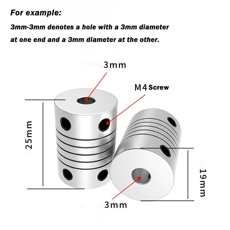 Aluminum Alloy Elastic Coupling Bore 3/4/5/6/7/8/10mm Flexible Jaw Shaft Coupling Winding Screw Motor Encoder D19xL25 3x6mm-1PCS