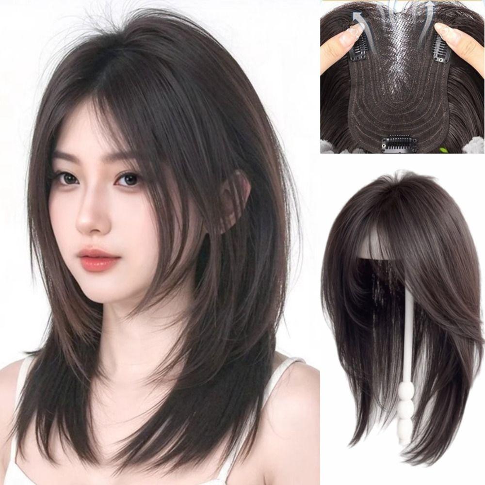 Synthetic Head Top Fake Hair Piece Hair Toppers Wigs with Bangs  Cover White Hair & Hairline