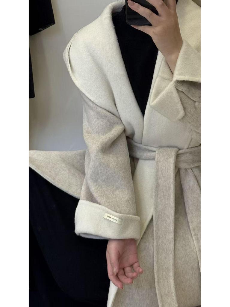 Extra langer Kapuzenmantel aus Wolle-Kaschmir für große Frauen - 2025 Herbst/Winter Koreanischer Stil