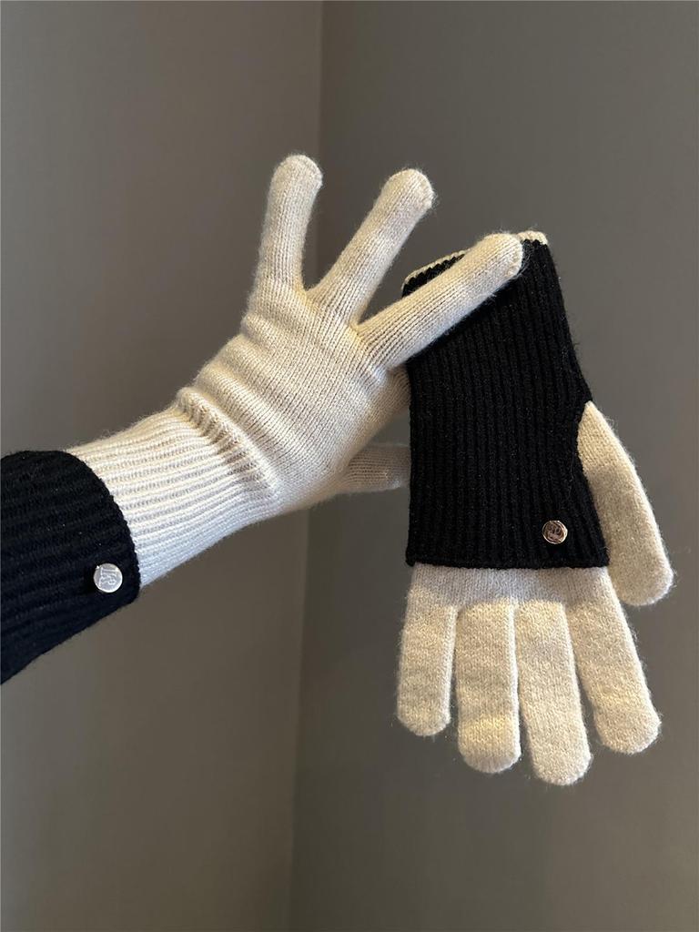Melaleuca Women's Dual-Use Touchscreen Wool Gloves, Winter Color Block, Fingerless and Full Finger, Ideal for Riding and Students