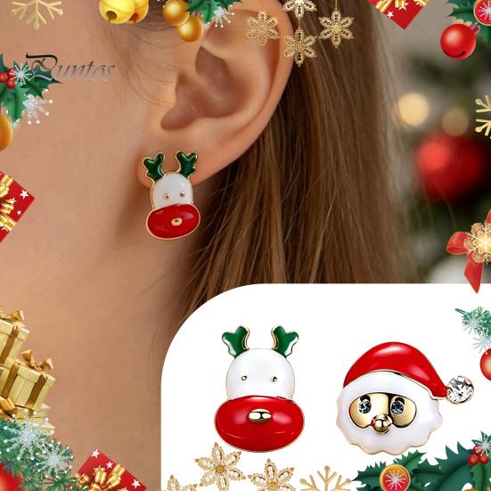 Festive Holiday Gift Ideas 1 Pair Christmas Stud Earrings for Women, Cute Enamel Santa Lightweight Claus And Reindeer Earrings, Jewelry Gifts