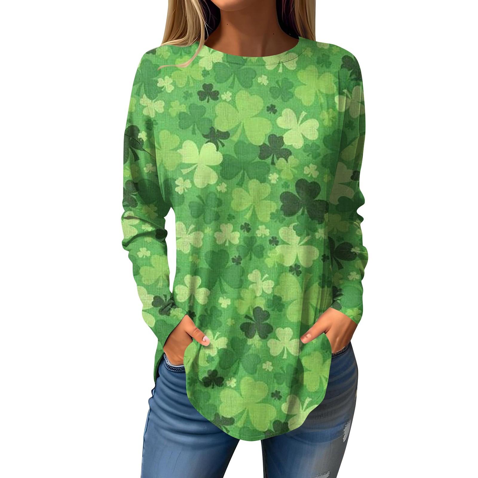 

Футболки для женщин, осенние повседневные рубашки с длинным рукавом, толстовка с ретро-принтом, топ, пуловер St. День Патрика XL зелёный