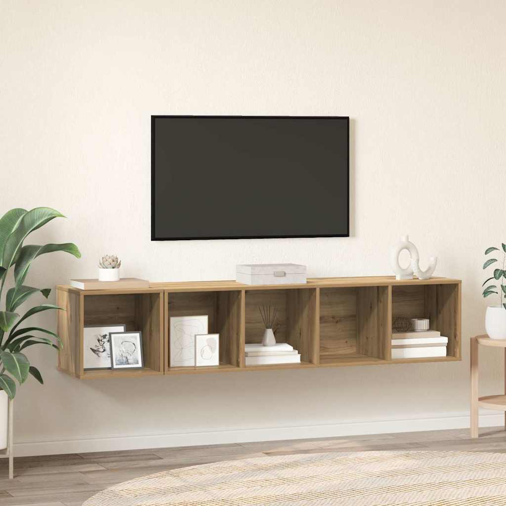 Wall Mounted TV Cabinet Set 2 pcs Artisan Oak Wood Based Material