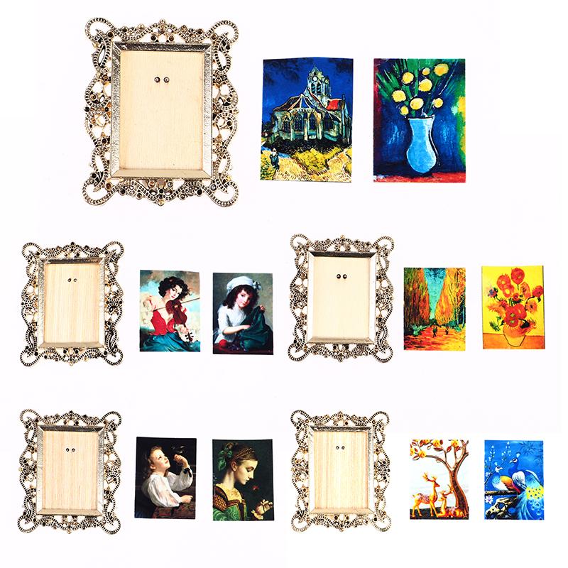 Dollhouse Miniatures 1/12 European Vintage Picture Frame Hanging Famous Painting Mural Wall Picture Photo Frame Simulation Model