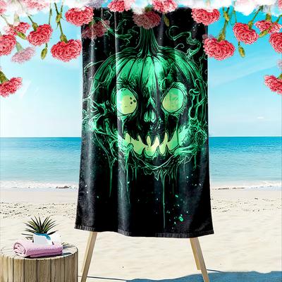 Glowing Eerie Pumpkin Delight Print Beach Towel, Quick Drying, Suitable for Travel, Outdoor Sports, Jogging, the Beach and Swimming, Gift