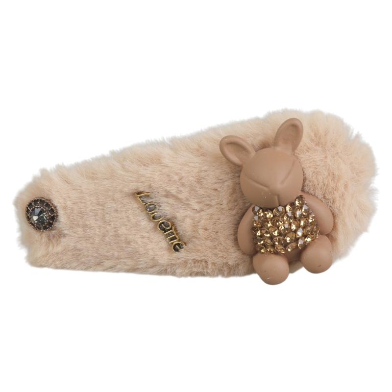 Rabbit Shape Hairpin Lovely Female Rhinestones Bunny Plush Clip Headdress Lolita Hair Barrette Nonslip Hair Clip for