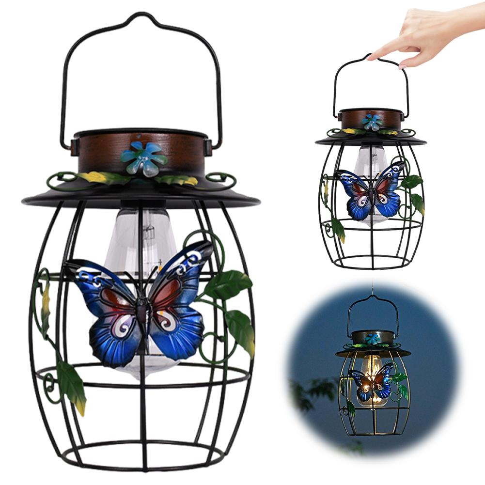 Solarbetriebene Schmetterlings-Hängelampen Dekorative Gartenwandleuchten Automatisch Einschaltende Metall-Gartenleuchten mit Griff für Terrasse Hinterhof