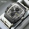Stainless Steel Quartz Watch for Men Fashion Waterproof Luminous Chronograph Wristwatch with Auto Date Silicone Strap 8411