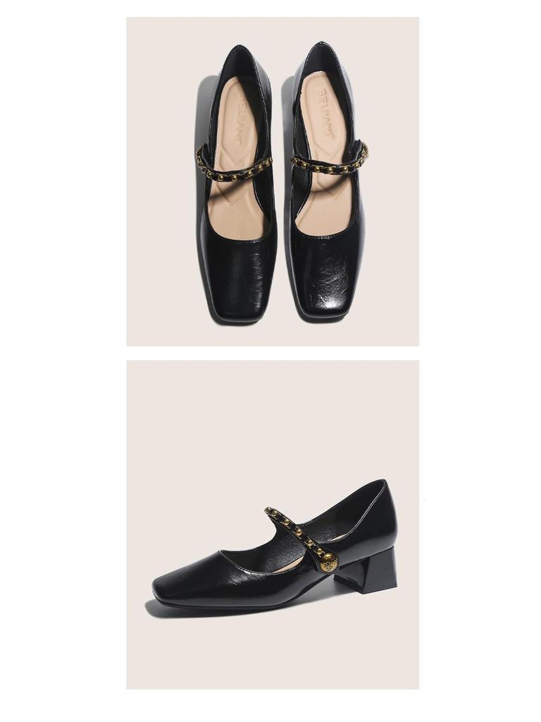 BEIJIANI Damen Silberne Klobige Absatz Mary Jane Schuhe - Weiches Leder, Vielseitiges Design, Eckige Zehenpartie