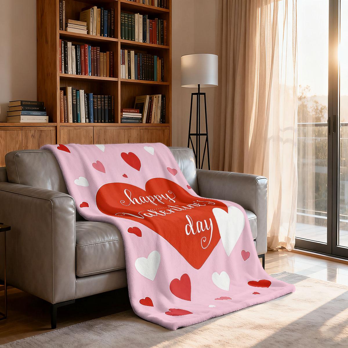 

1 шт. Фланелевое одеяло с розовым принтом Любовь ко Дню святого Валентина, разных размеров, для дивана, для сна, для отдыха, мягкое и удобное, машинная стирка 100x150cm