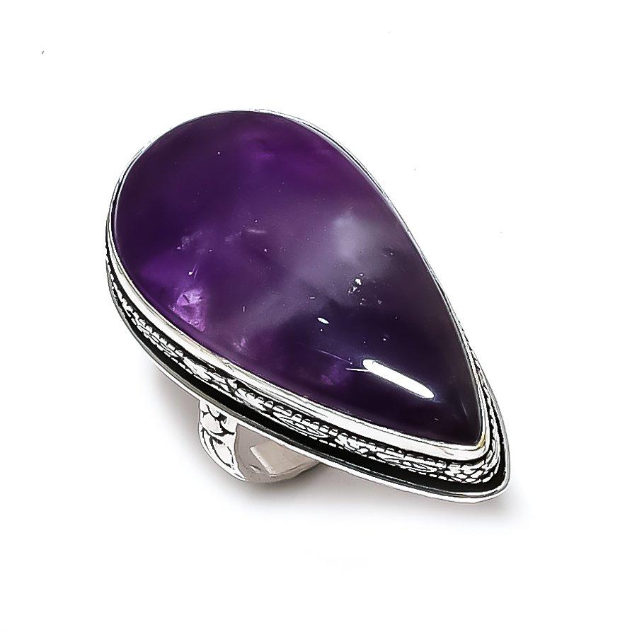 Natürlicher Salbei Amethyst Edelstein Handarbeit 925 Steling Silber Geschenk Ring Größe 7 w1A24