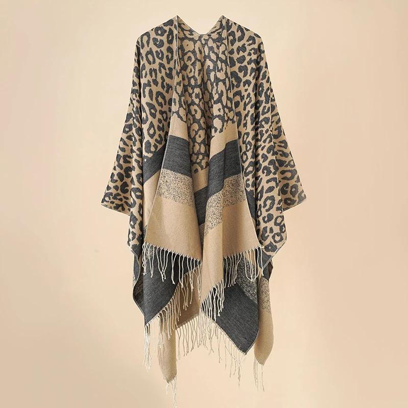 Fashion Elegant Women Scarf Autumn Winter Leopard Tassel Poncho Wrap Blanket Capa Para Mujer Pashmina Femme Shawl