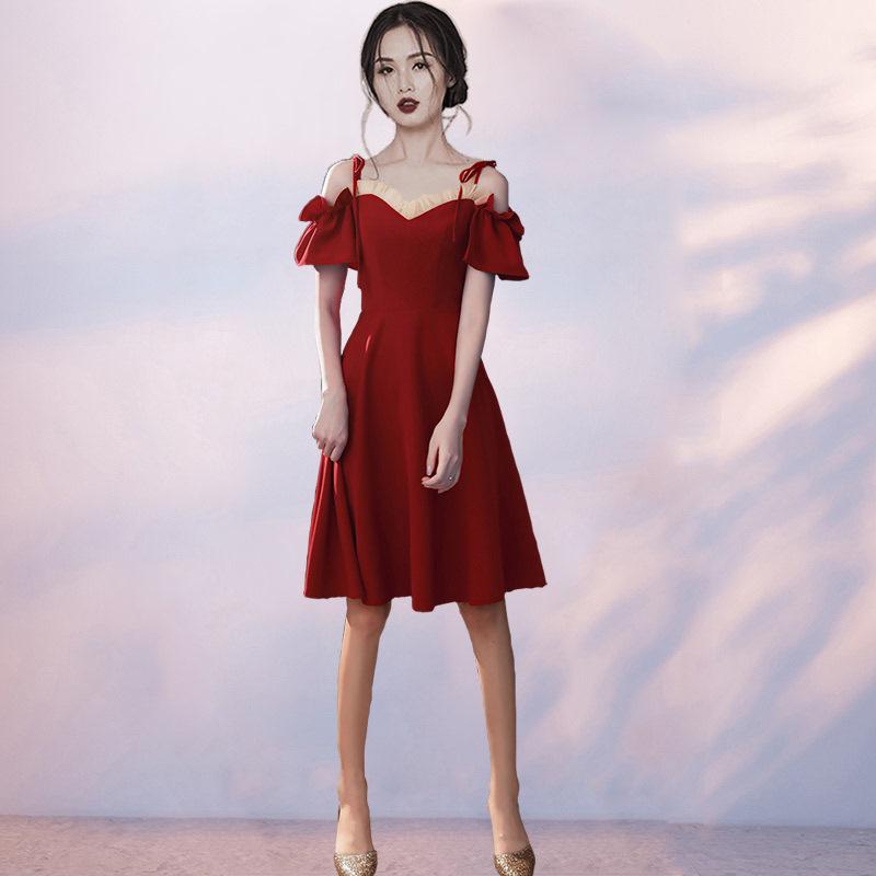 2025 Off-Shoulder Summer Bridal Toasting Dress - Solid Color for Evening & Engagements