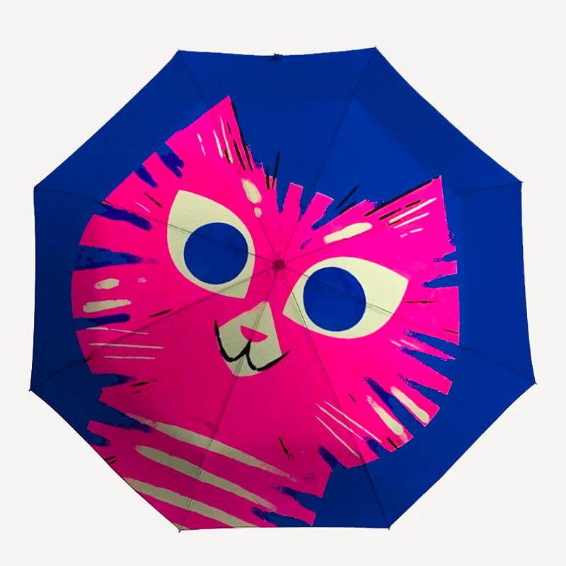 1PC Pink Cat Automatic Folding Umbrella Portable Collapsible 8-Rib Umbrella for All Seasons, Casual Outdoor Accessory, A46
