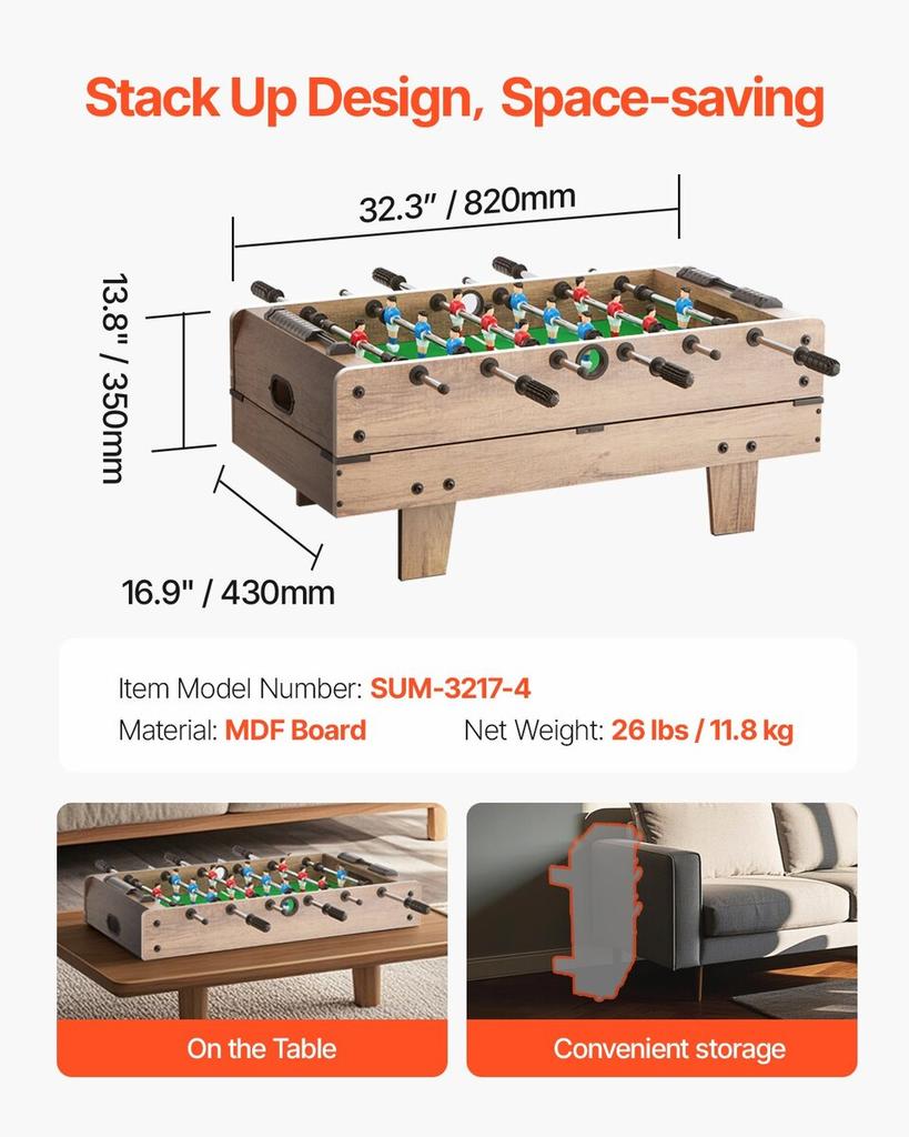 82cm Air Hockey Table 4-in-1 Combo Game Table Foosball Ping Pong Billiard