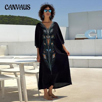 Women's Plus Size Embroidered Beach Dress Holiday Sun Shirt Bikini Cover Up
