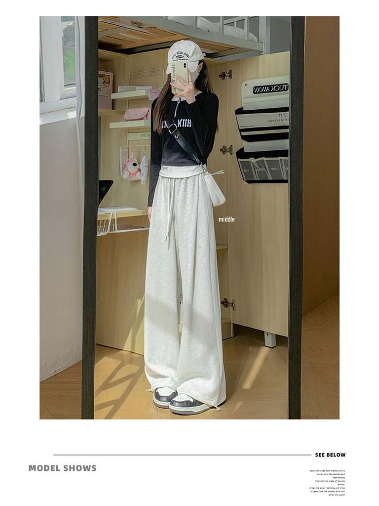 2024 Autumn/Winter Women's Mamba Cotton Sweatpants: Loose Wide-Leg, Cuffed, Straight-Leg Casual Sportswear